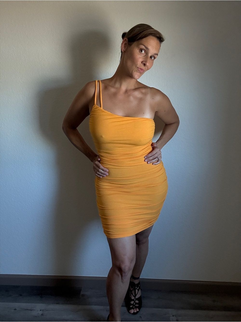 Princess Polly Reece Mini Dress NEW Orange Ribbed Ruched Bodycon
